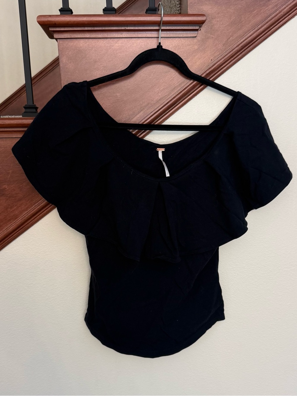 Free People Black Ruffle Blouse